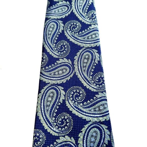 Joseph Abboud Blue White Silk Tie Woven Paisley - Picture 2 of 5